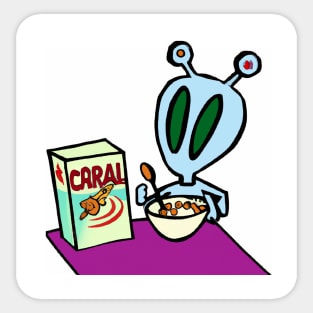 Alien Eating Breakfast Cereal Sticker